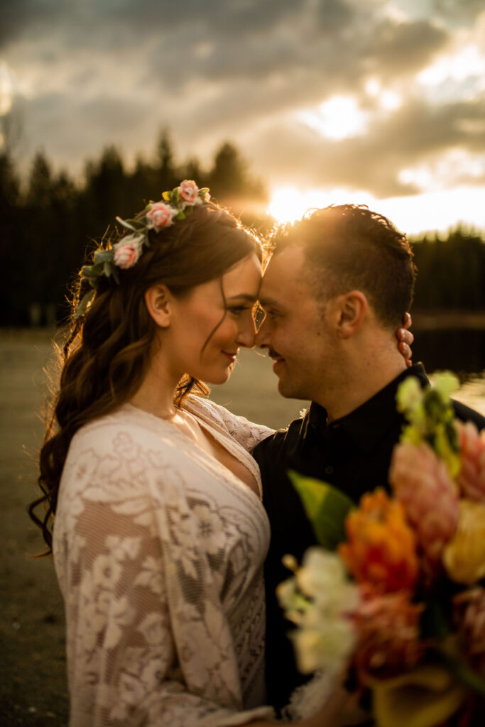 Close up of couple during a Whonnock Lake wedding editorial shoot