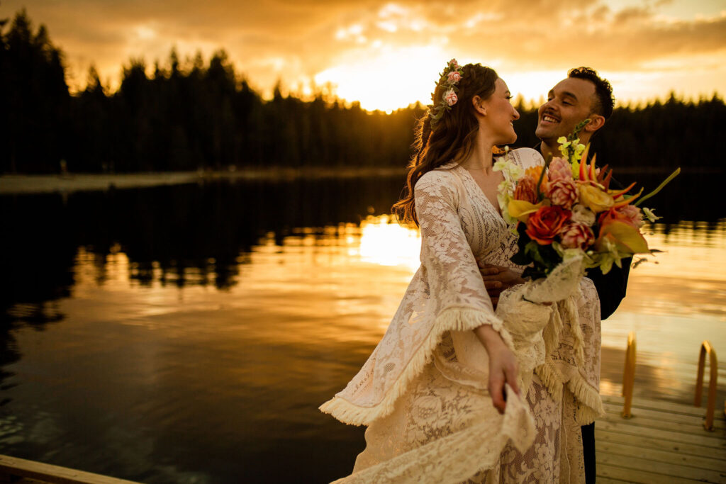 Beautiful Whonnock Lake wedding editorial shoot during golden hour