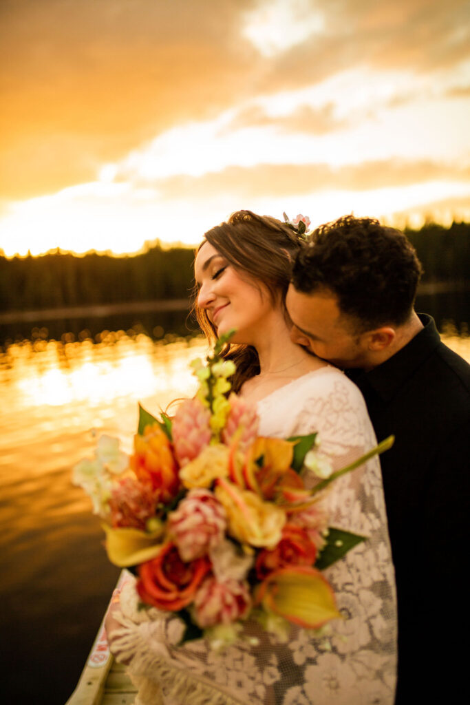 Stunning sunset during a Whonnock Lake wedding editorial shoot