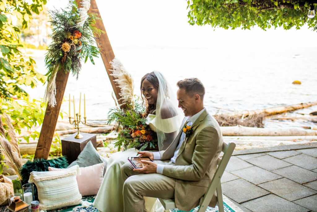 Exchanging vows at a Bohemian wedding in Vancouver BC