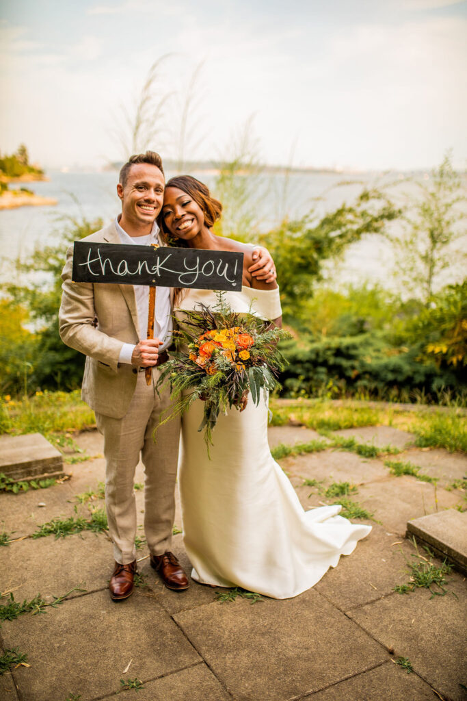 Couple thanking guests at their Bohemian wedding in Vancouver BC