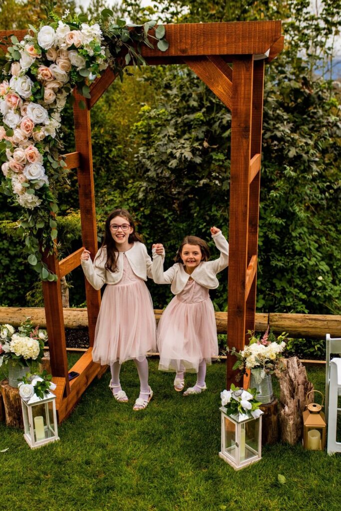 Flower girls at an intimate backyard wedding in Maple Ridge BC
