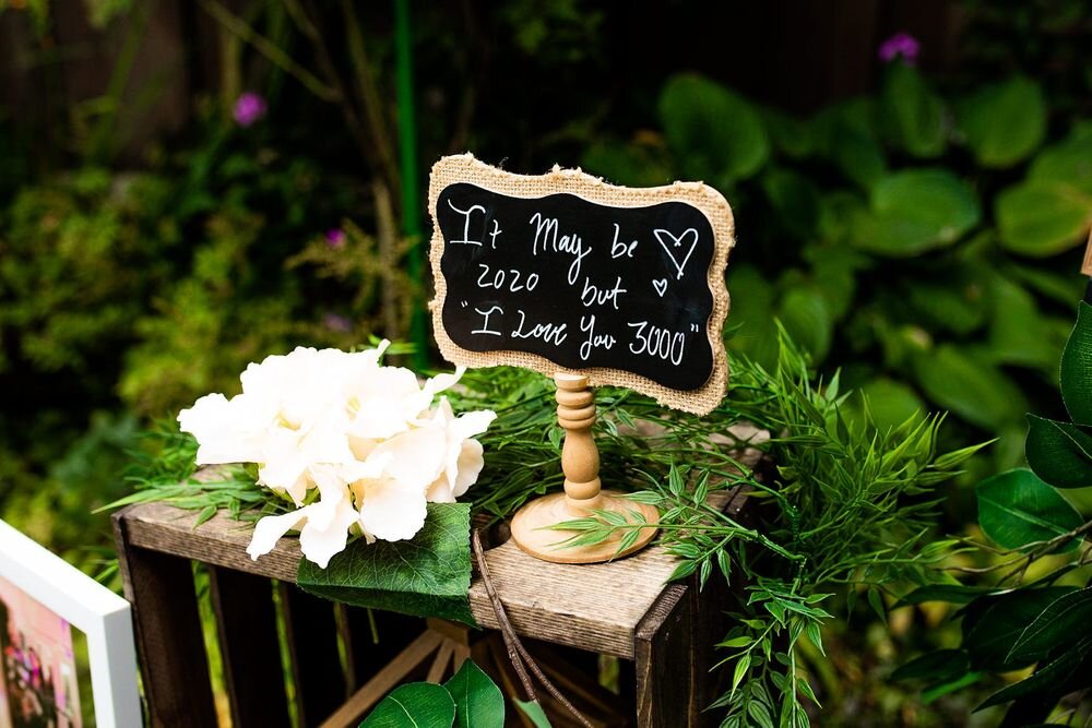 Decoration details at a backyard wedding ceremony in BC