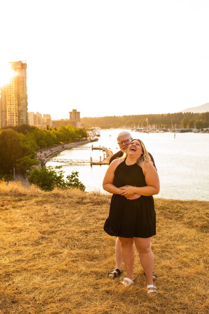 Vancouver engagement photos of couple laughing