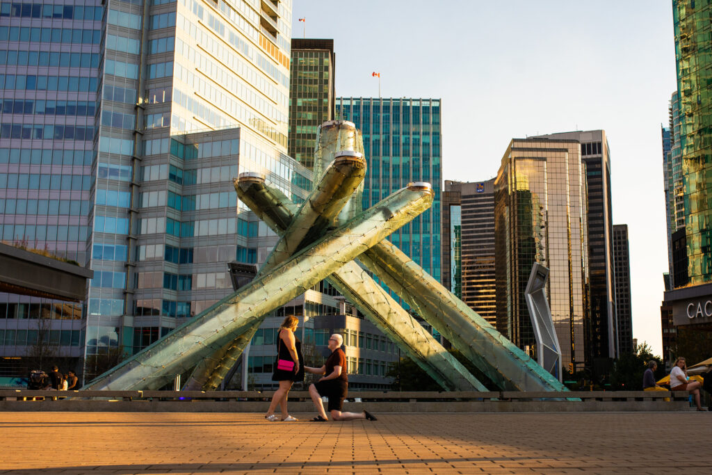 Engagement at Waterfront Olympic Cauldron Vancouver
