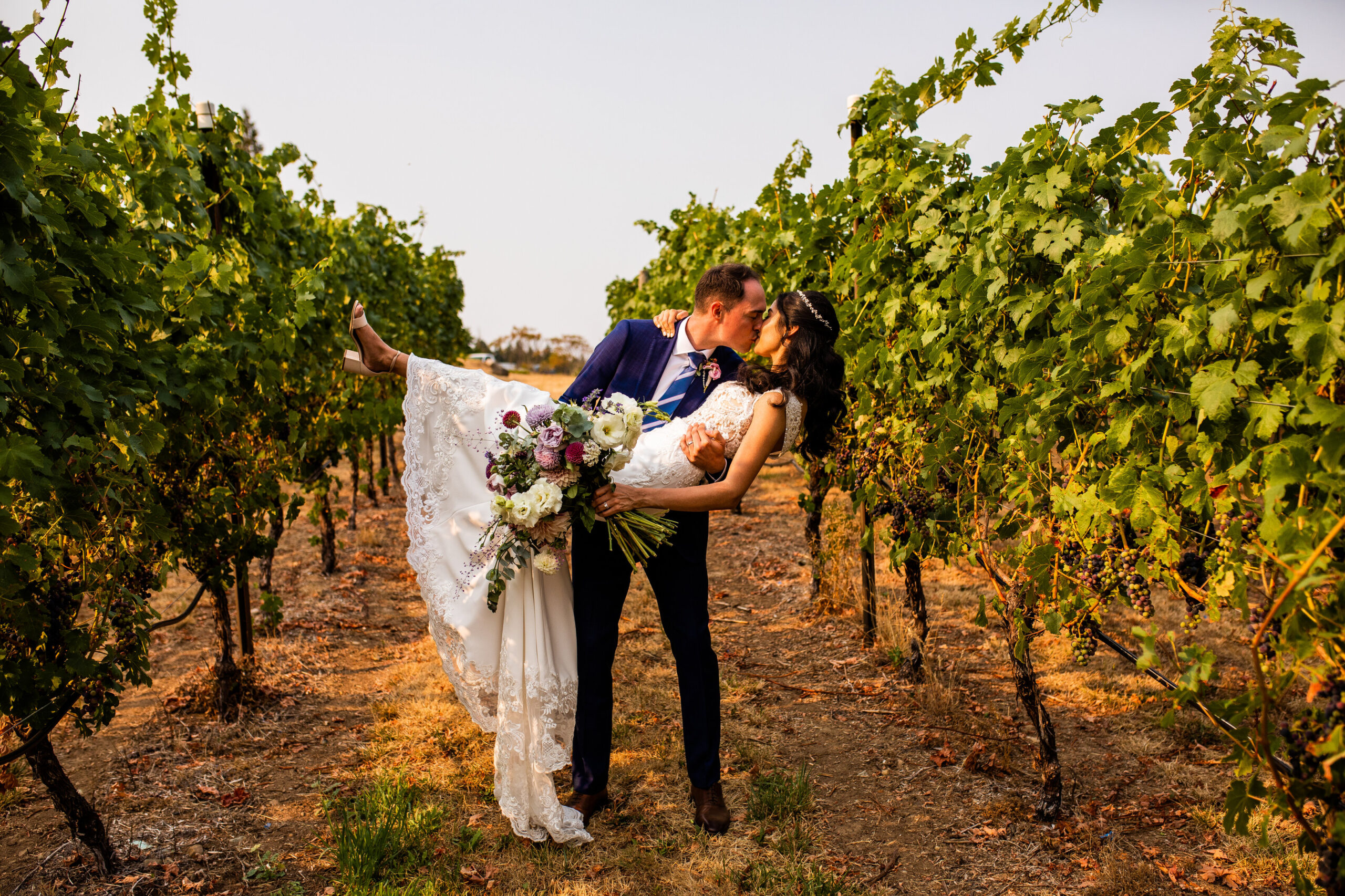Couple at their Vancouver Island wedding in Enrico Winery
