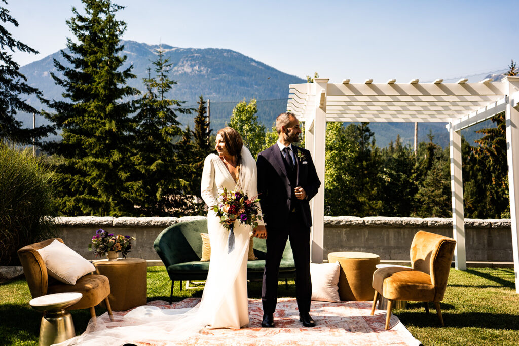 Outdoor wedding venue in Whistler with mountain backdrop