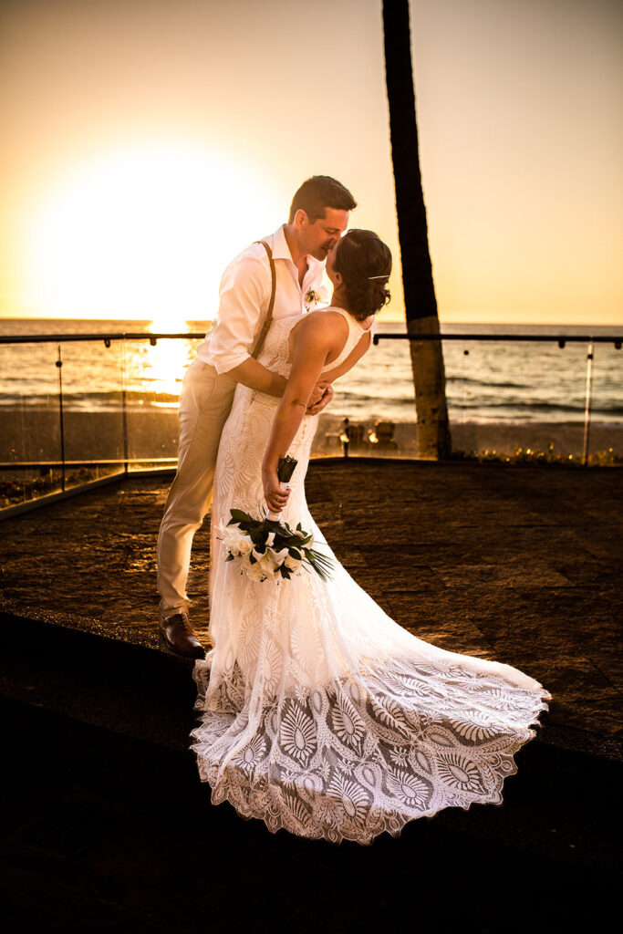 Puerto Vallarta Destination Wedding couple kissing on the beach