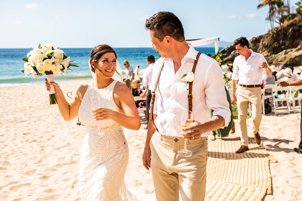 Puerto Vallarta beach wedding with couple smiling at each other