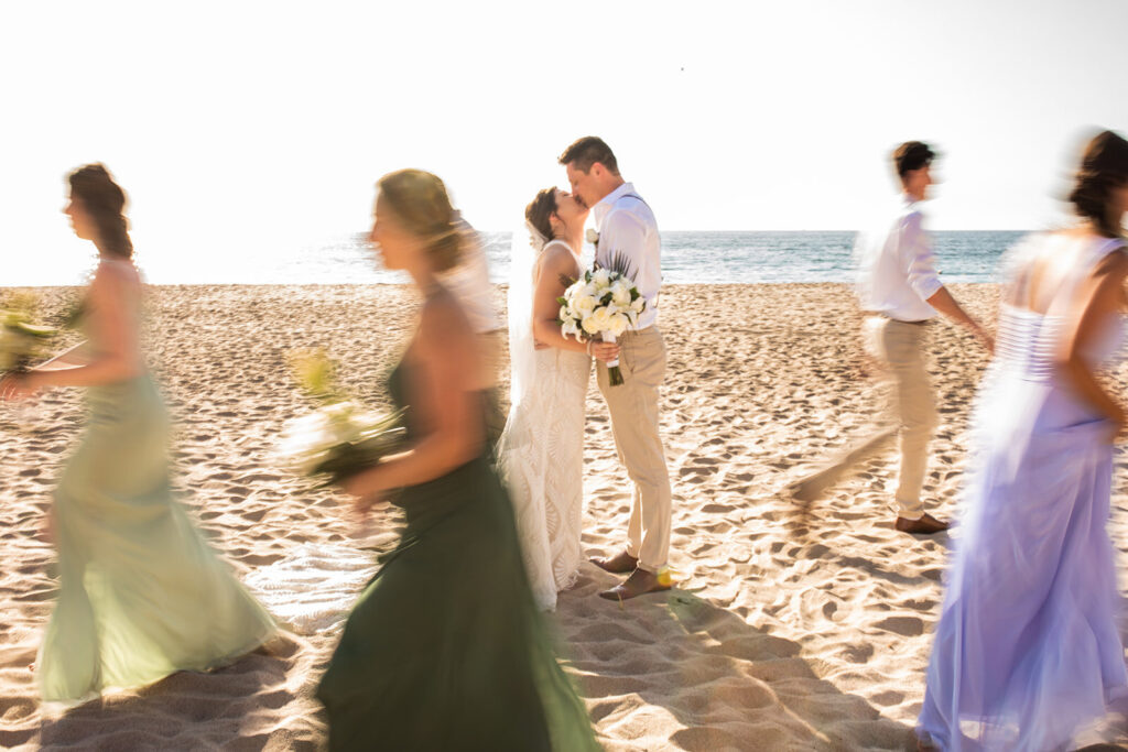 Mexico Beach Wedding with couple kissing on the beach