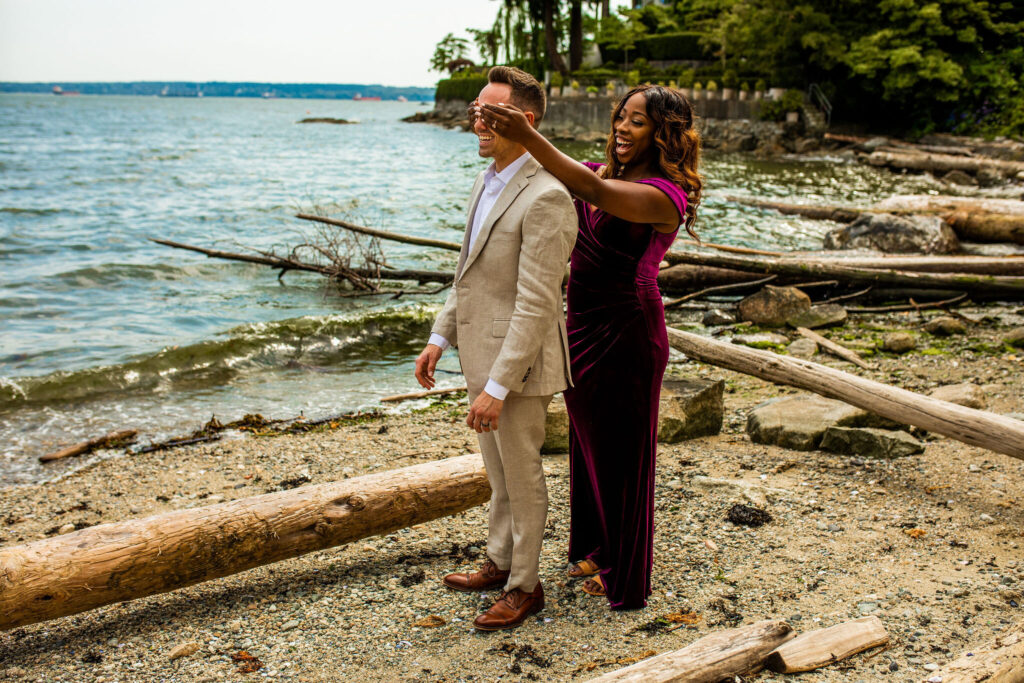 First look photos at a bohemian wedding in BC