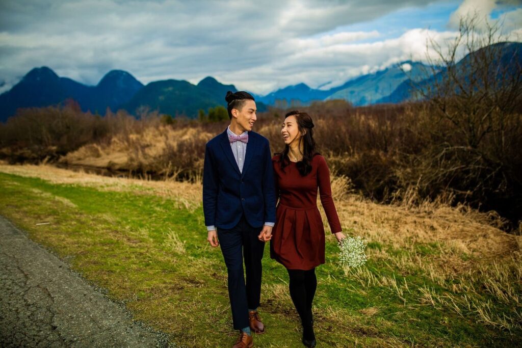 Mountain photoshop with couple in formal wear