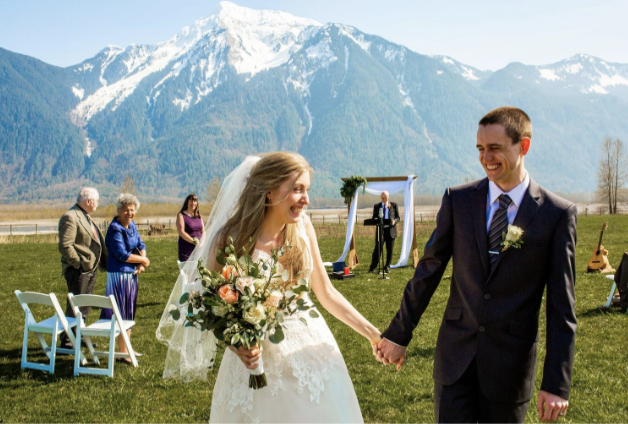 Couple at their Fraser River Lodge wedding 