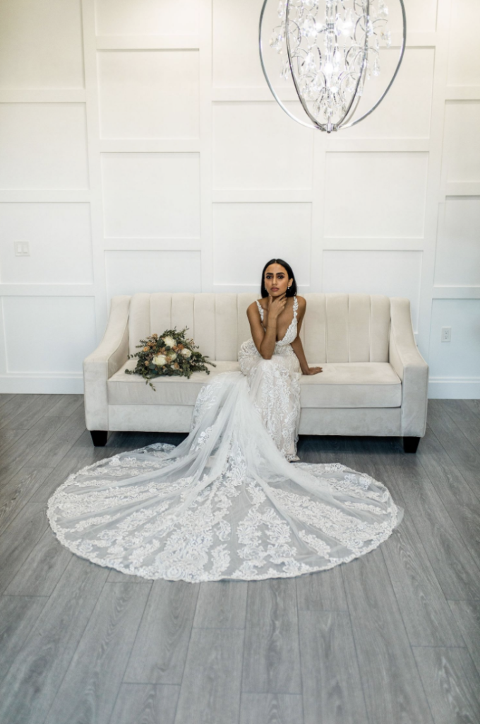 Bridal portrait sitting on a couch