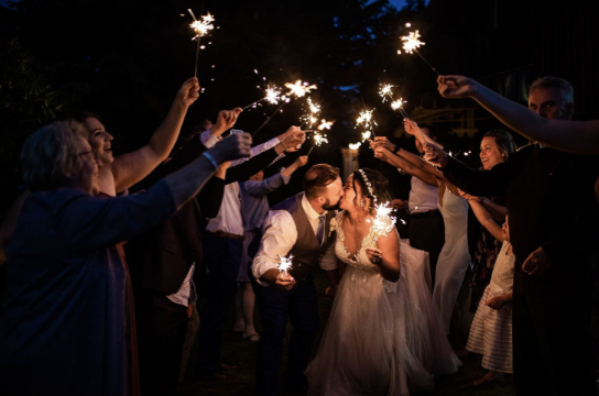 Sparklers at a backyard wedding ceremony in BC