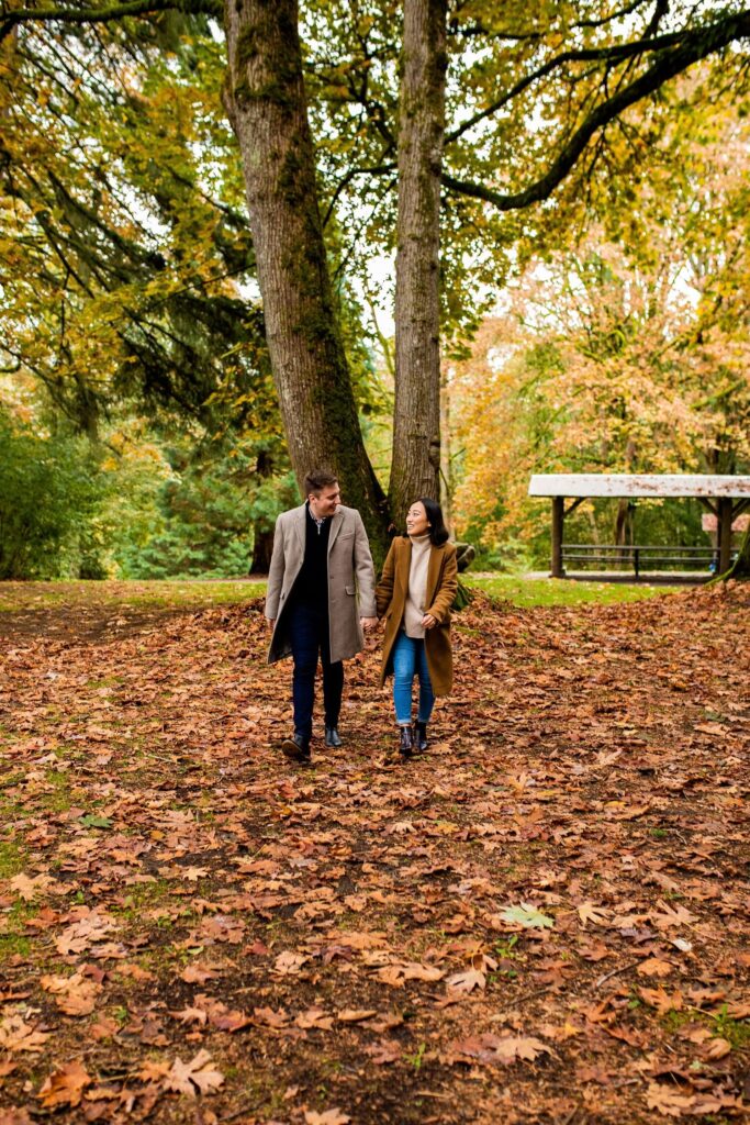 Autumn engagement photos in Redwood Park, Surrey