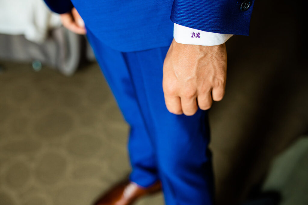 Close up of groom's suit at his Kelowna wedding