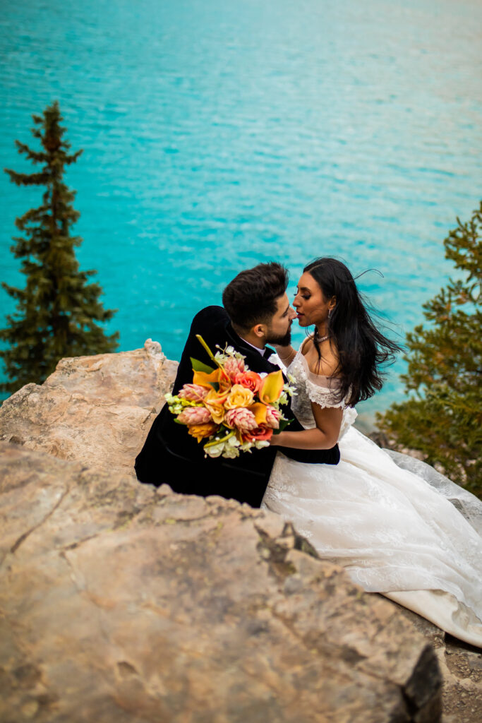 Couple kissing during a photoshoot in Alberta Canada