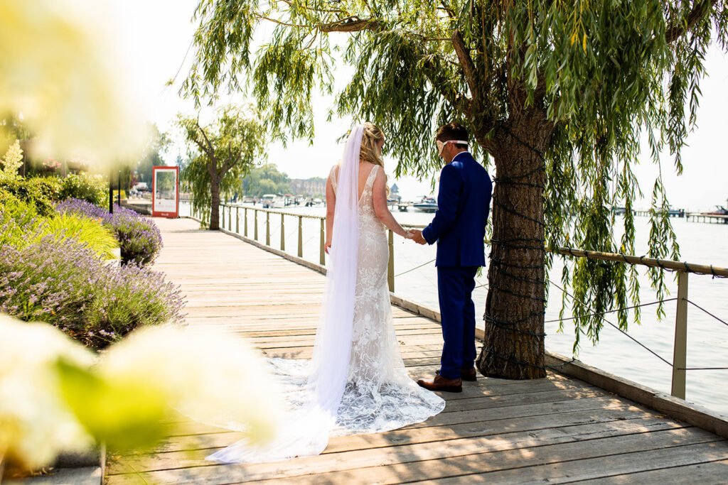 First look with bride and groom at their Kelowna wedding