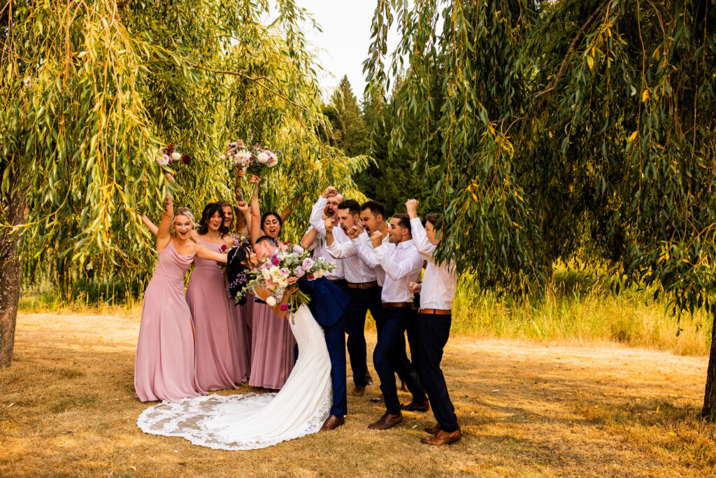 Group portrait at a winery wedding in Vancouver