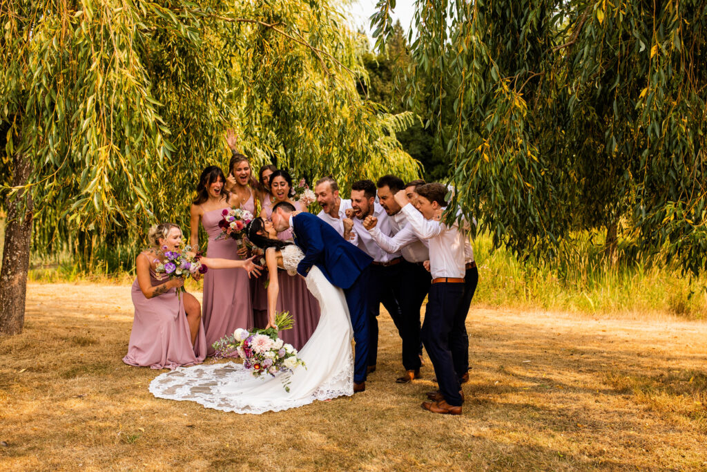 Wedding group photo at Vancouver Island Wedding At Enrico Winery