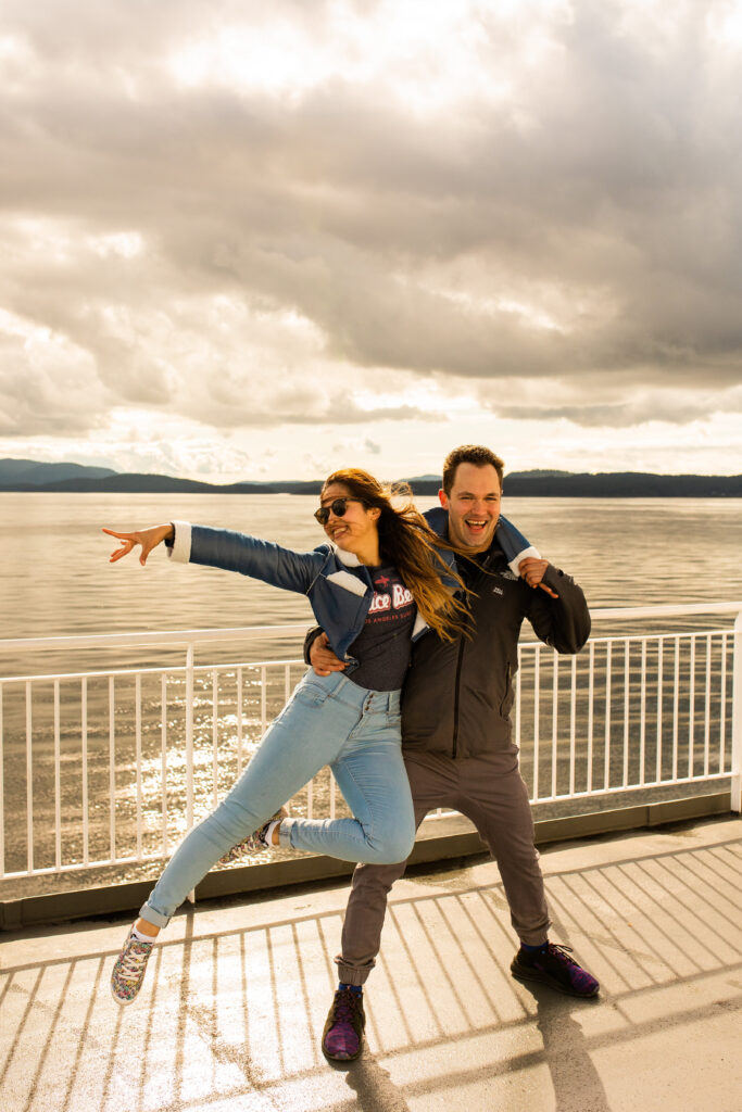 Fun couples photoshoot on Victoria ferry in Canada