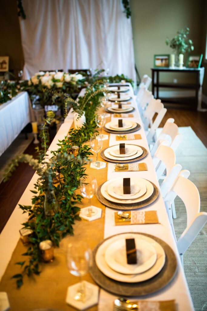 Table setting at an intimate backyard wedding in Maple Ridge BC