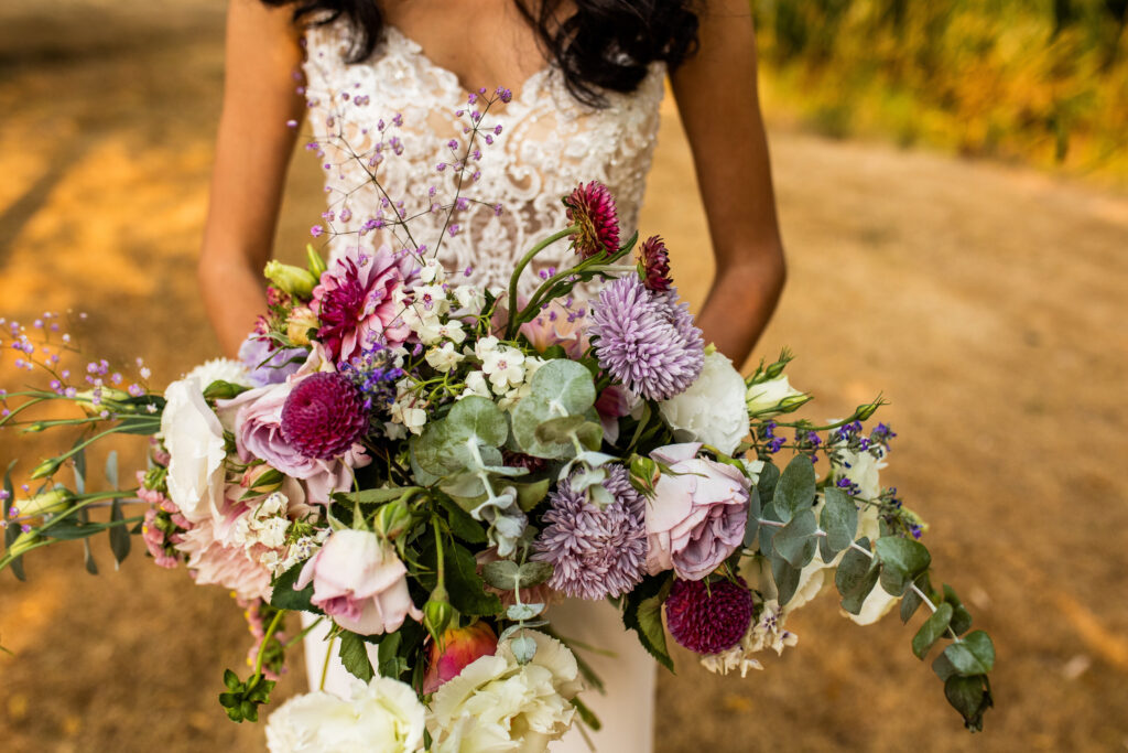 Close up of bridal bouquet Vancouver Island Wedding At Enrico Winery