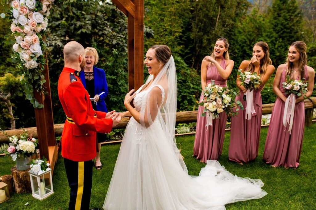 Exchanging vows at an intimate backyard wedding in Maple Ridge BC