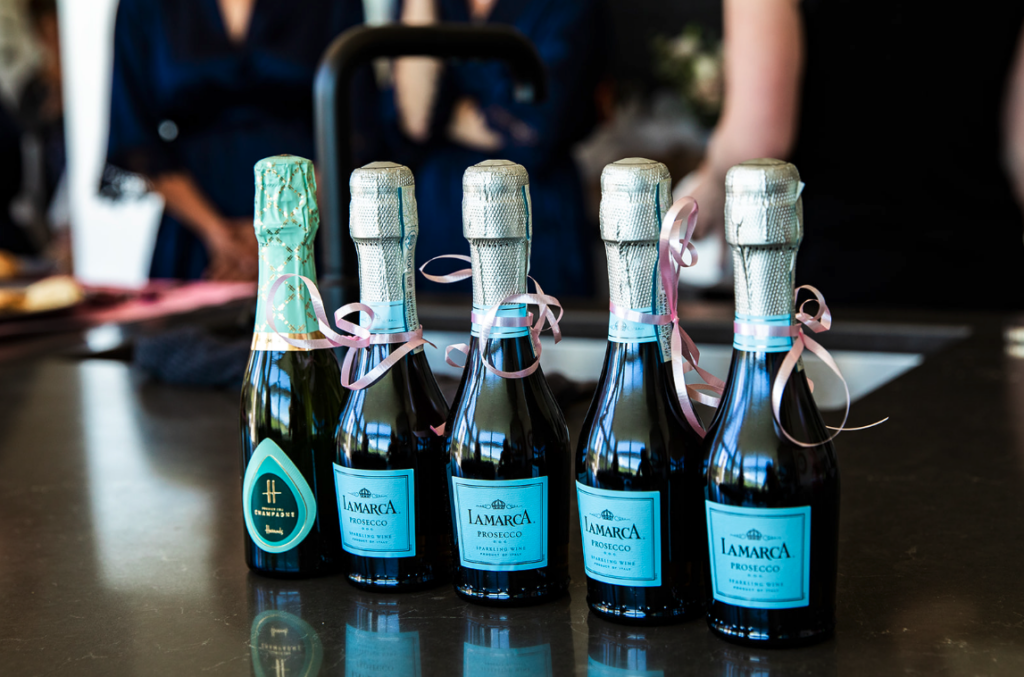 Champagne lined up at Okanagan wedding