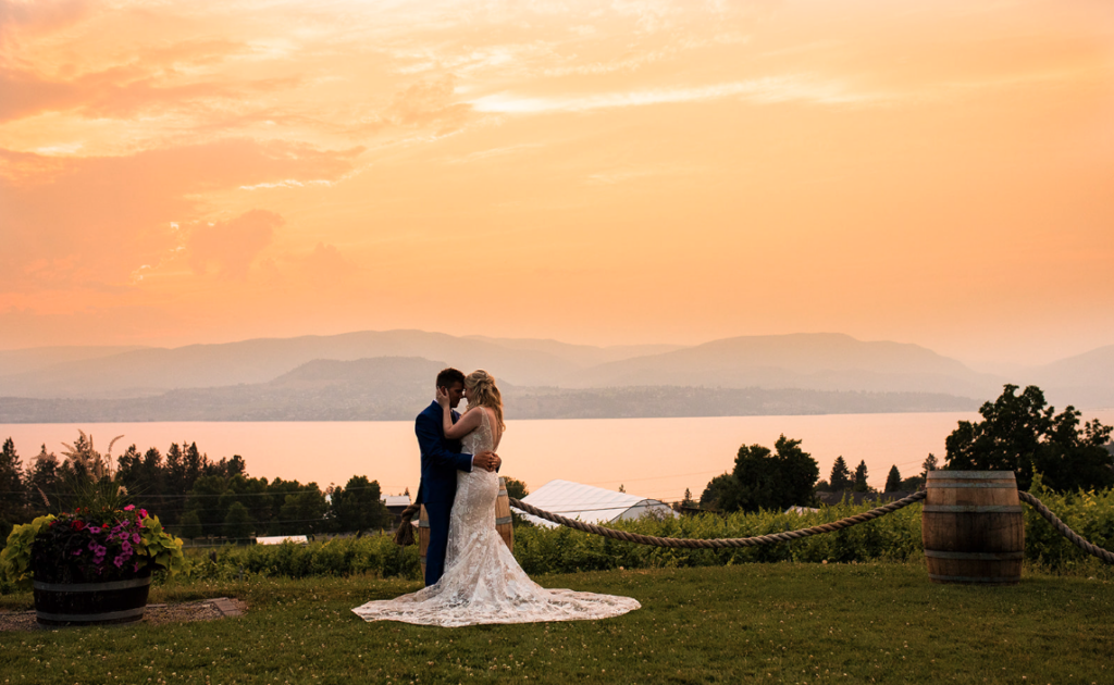 Okanagan wedding photos of couple during golden hour