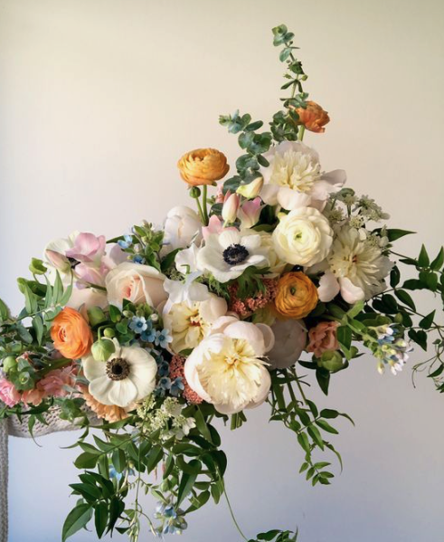 Bridal flower arrangement of peonies