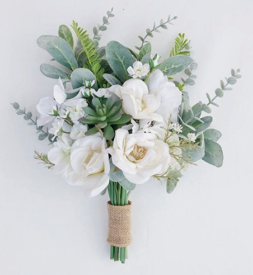 Eucalyptus and white roses in a bridal bouquet