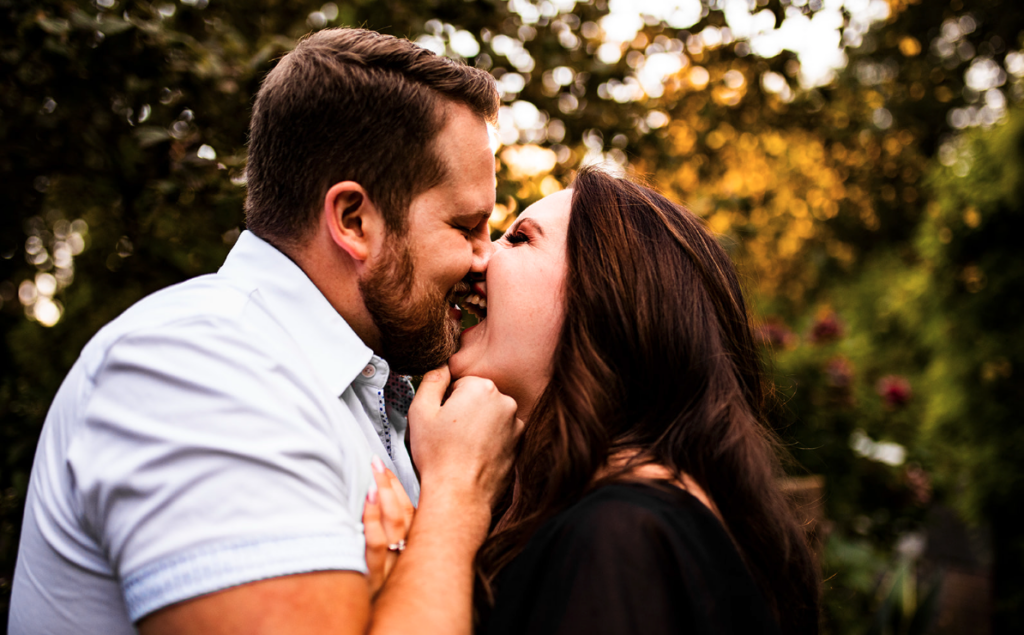 Couple laughing during an engagement shoot in BC