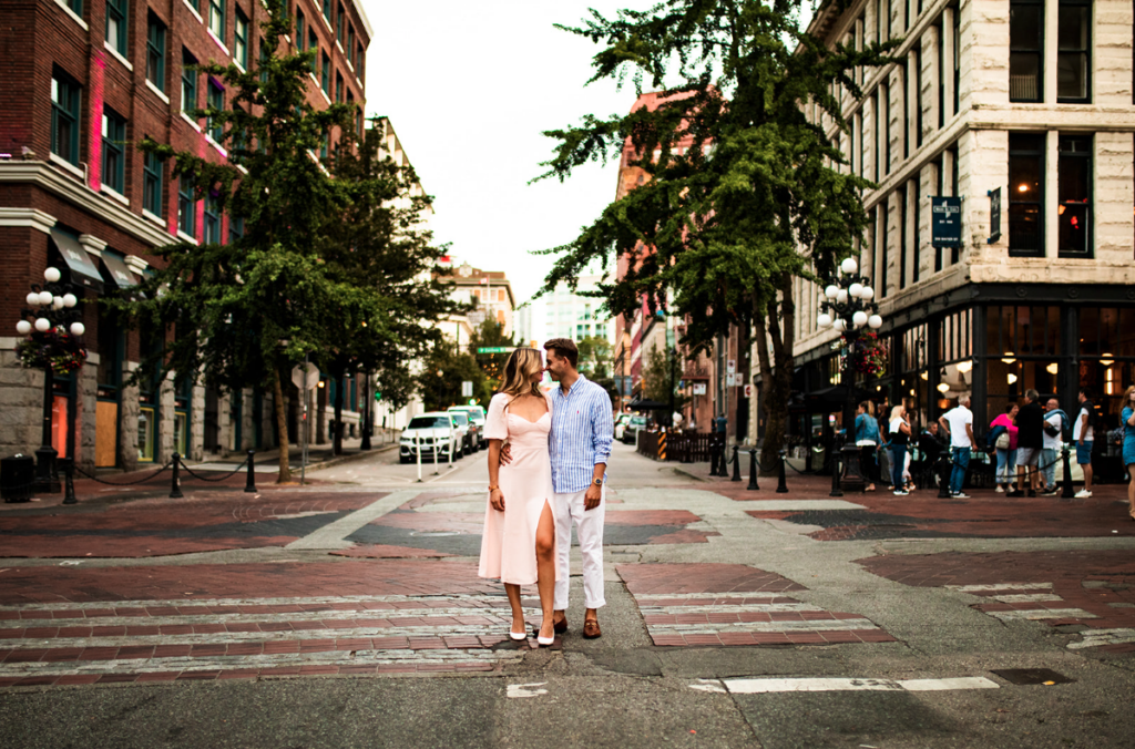 Romantic city engagement photo shoot in Vancouver